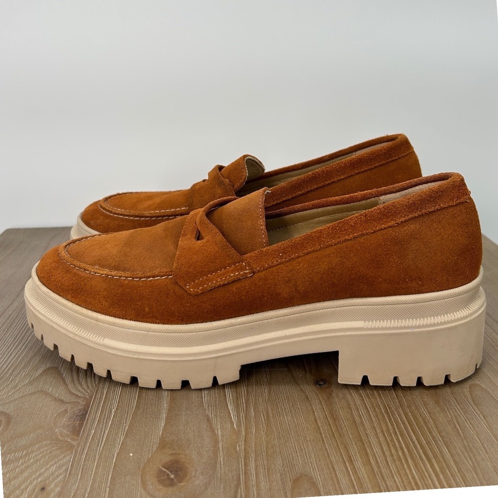 Patina Womens Chunky Brown Suede Leather Lug‎ Sole Penny Loafers Size 11